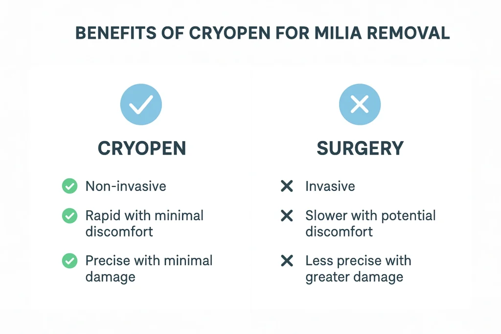 Benefits of cryopen for milia removal Leytonstone compared to surgical treatments.