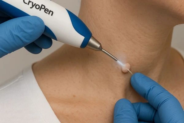 Person receiving Cryotherapy skin tag removal Leytonstone