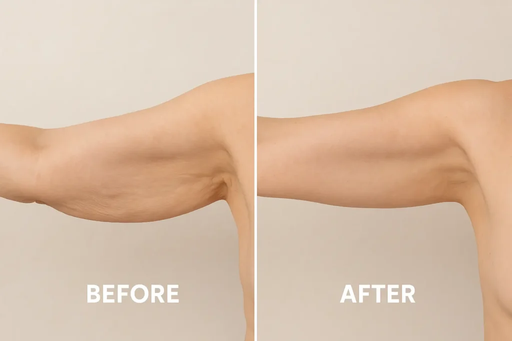 Picture of LA LIPO Leytonstone before and after results of skin tightening treatment on the upper arms.